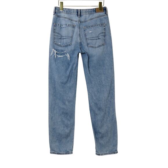 American Eagle Mom Straight Jeans Ripped High Rise Mom Jeans Size 4 Medium Wash - Picture 3 of 7